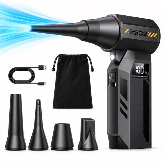 Compressed Air Duster, 150000RPM Electric Air Duster, 80W Cordless 4-Speed Rechargeable, 80m/s Airflow, Replaces Canned Air, 5 Nozzles, LED, USB-C