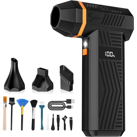 Compressed Air Duster, 180000RPM Electric Air Duster with 4-Speed Adjustable & Display Screen & LED Light & 5000mAh Battery, Rechargeable Cordless Electronics Air Blower for Keyboard/PC/Car