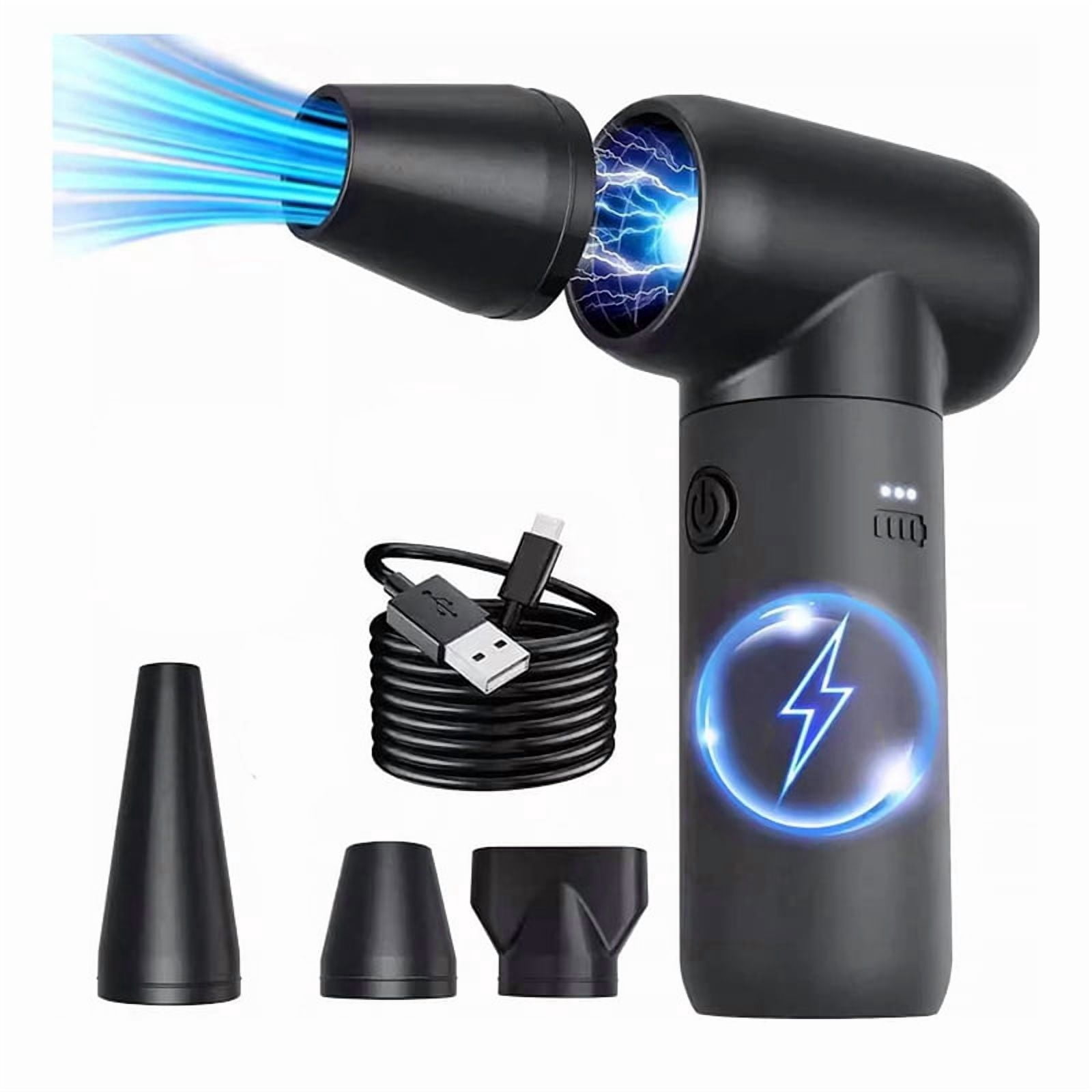 Compressed Air Duster 180000RPM Turbofan Jet Fan 3 Gears Adjustable Cordless Air Blower for Car and Home Cleaning Tool,1 x Handheld fan 3 x Nozzles 1 x USB Cable,Black