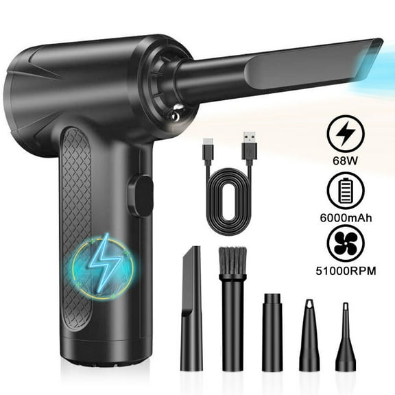 Compressed Air Duster, 2 in 1 Handheld Air Duster & Vacuum Cordless Rechargeable, 51000RPM, 5000-6000PA, 6000mAh, Electric Compressed Air Blower Vacuum Cleaner for Computer Keyboard PC Cleaning