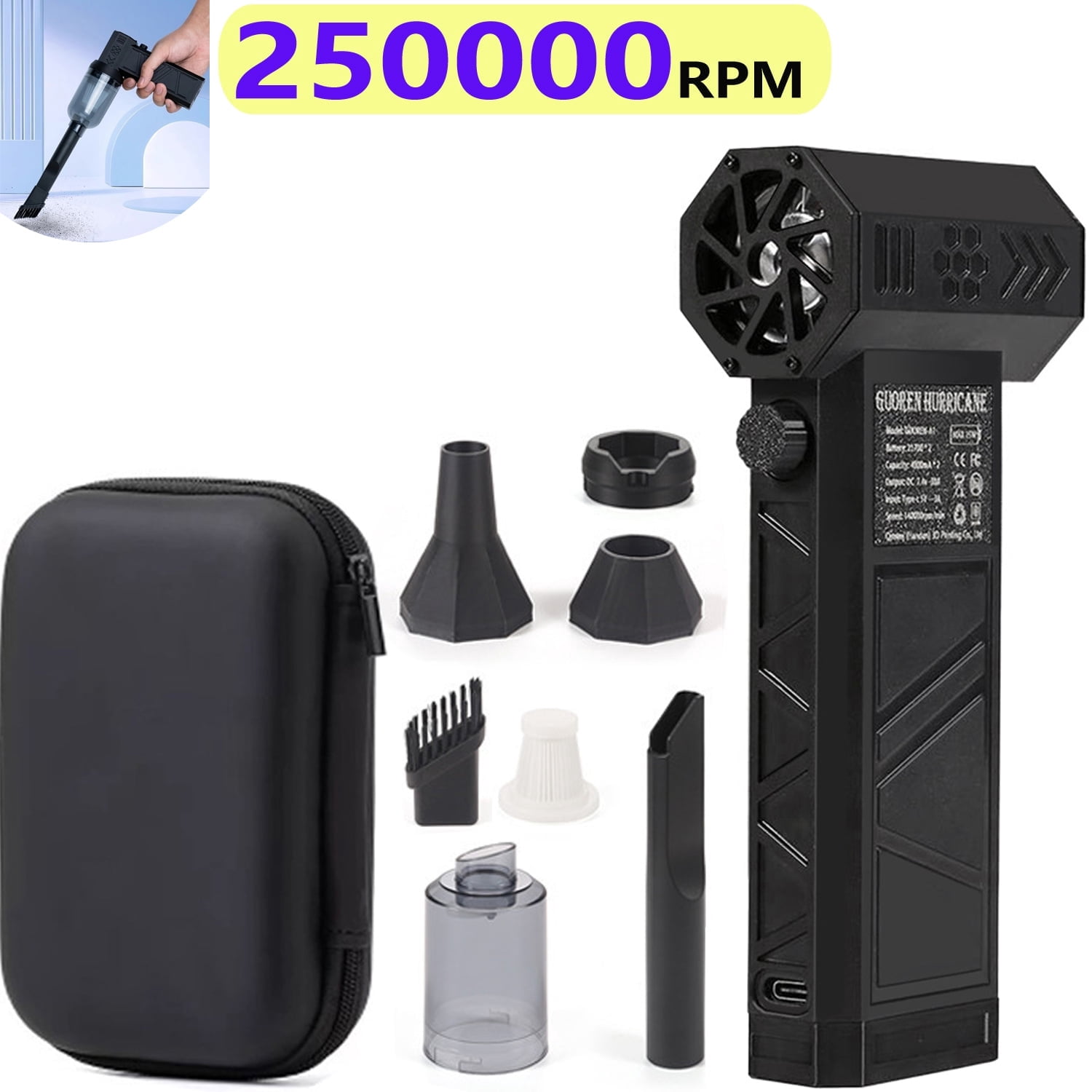 Blower Compressed Mini Compressed Air Duster 2-in-1 Mini Blower Turbo Fan 250000RPM , Cordless ...