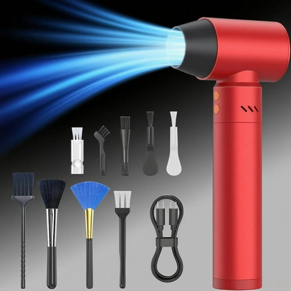 Compressed Air Duster, 21000mAh Electric Air Blower with Flashlight, 180000RPM Powerful Portable Turbo Fan, 25W Adapter for Cleaning Computer, Car, Keyboard, Leaf - BlackRed