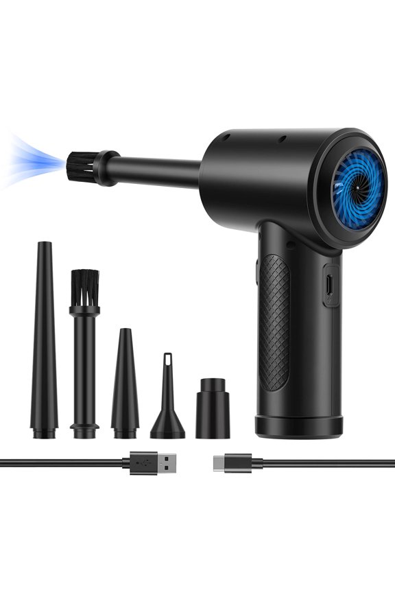 Compressed Air Duster, 3 Gear Adjustable 50000RPM Electric Air Blow Portable Keyboard Cleaner with Light, Rechargeable Dust Off Cordless Air Duster for Computer, Car, Electric Devices