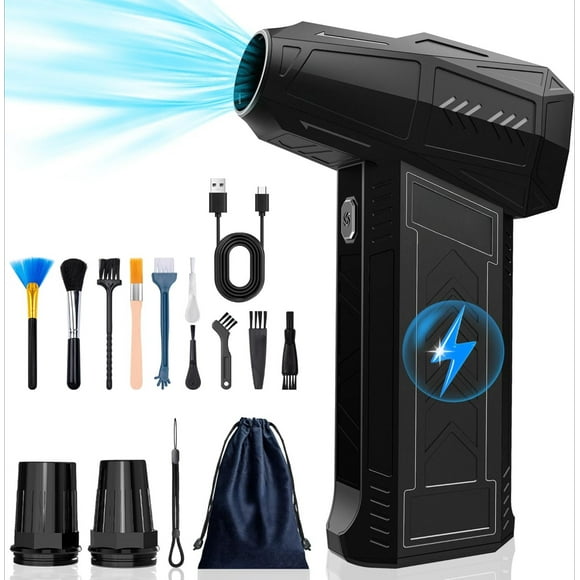 Compressed Air Duster - 3 Gears Adjustable Rechargeable Cordless Jet Dry Blower Air Blower (Black)
