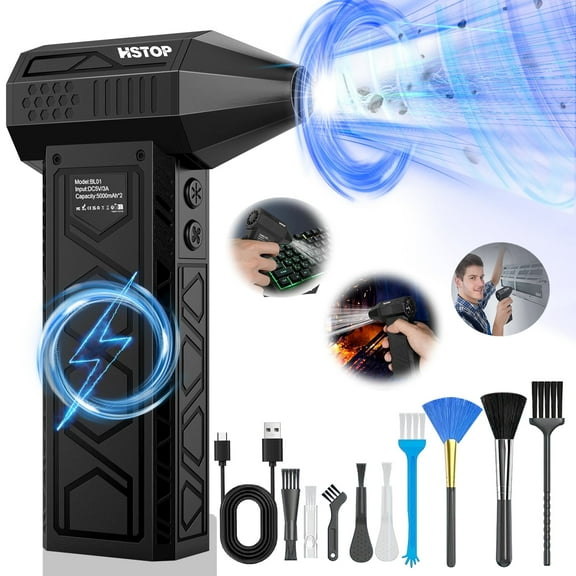 Compressed Air Duster with 9 cleaning brushes,Electric Air Duster for Cleaning Keyboard&PC 3 Gears Adjustable Rechargeable Cordless Jet Dry Blower Air Blower for Car and Home