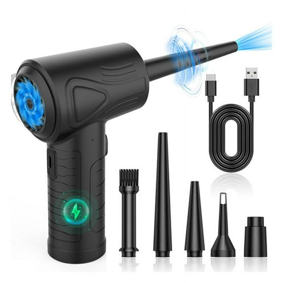 Compressed Air Duster for Computer Keyboard 51000 RPM Mini Electric Cordless Air Dust Cleaner for PC Crumbs Car,1 * Compressed Air Duster 5 * Cleaner Head 1 * USB Cable,Black