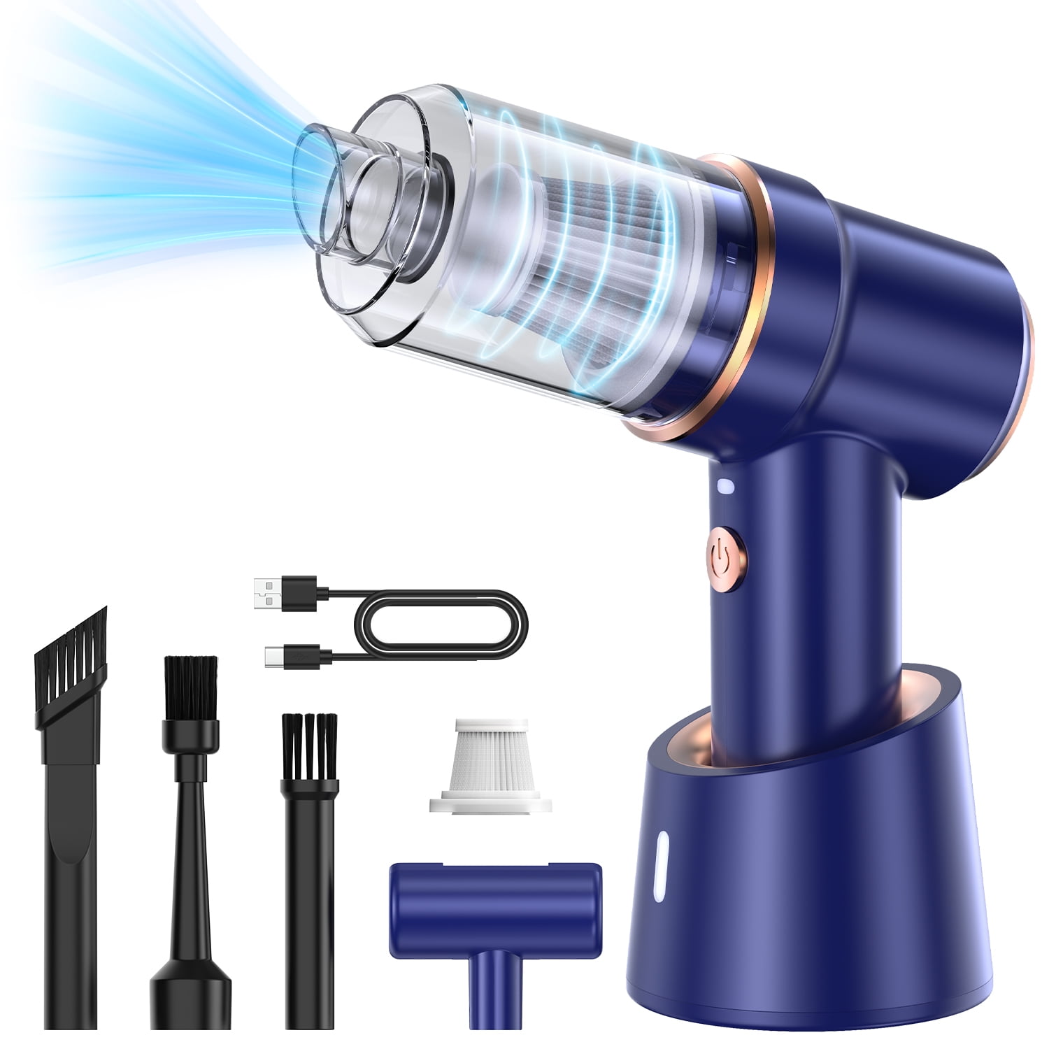 Compressed Air Duster Cordless Handheld Vacuum with Charging Base,AILKIN LED Light Air Blower Electric Compressed Air Duster Cleaner for Computer Keyboard Cleaning,Car,Electronics,Hair,Office