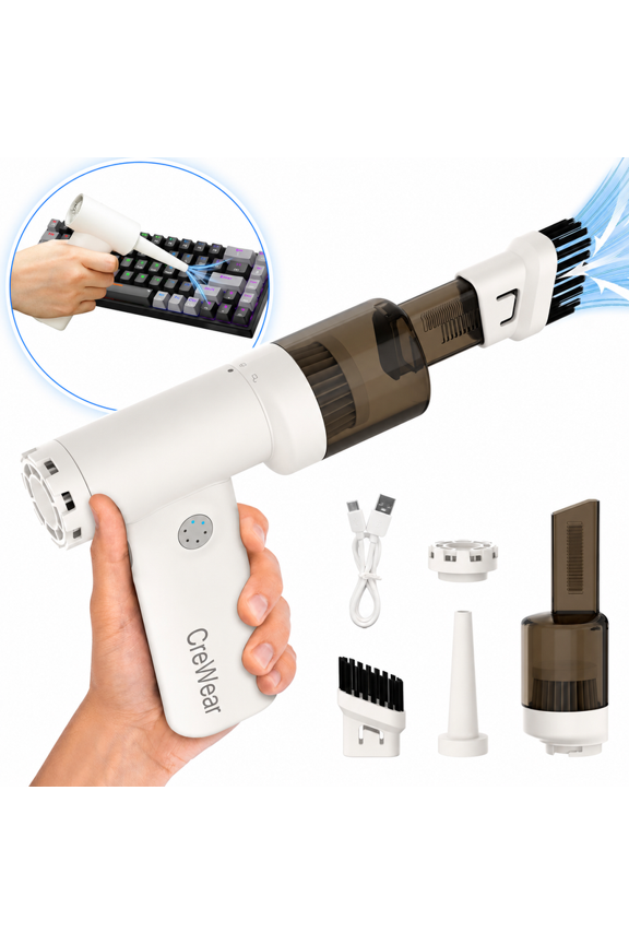 2-in-1 Compressed Air Duster and Mini Vacuum, 11000 RPM Cordless Rechargeable Electric Blower with LED Light for Keyboard, Computer and Car