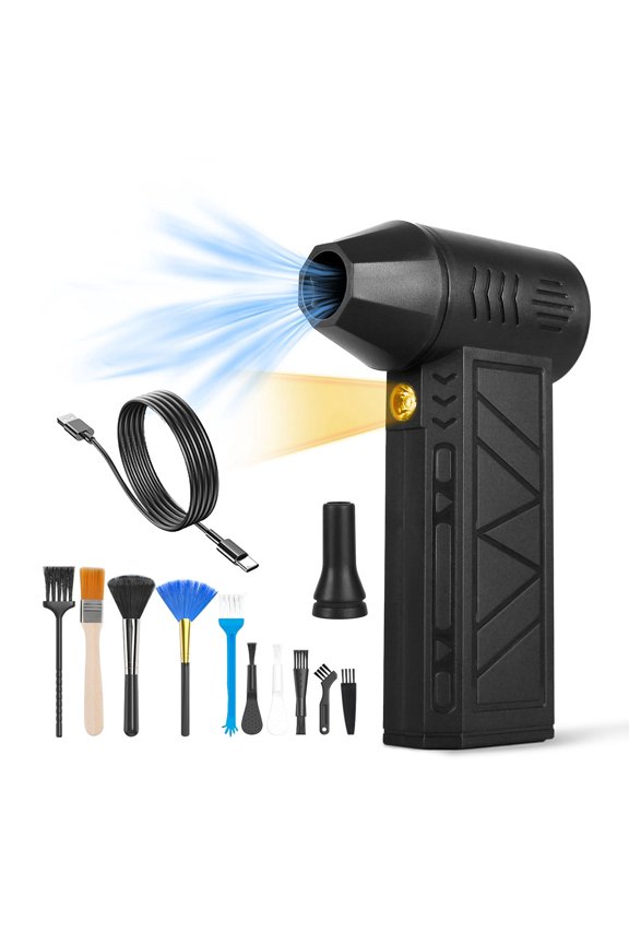 Compressed Air Duster with LED Light Up to 150000RPM Speed for PC Keyboard Cleaning High Speed Rechargeable Cordless Air Blower with 4 Speeds for Home Car Outdoor
