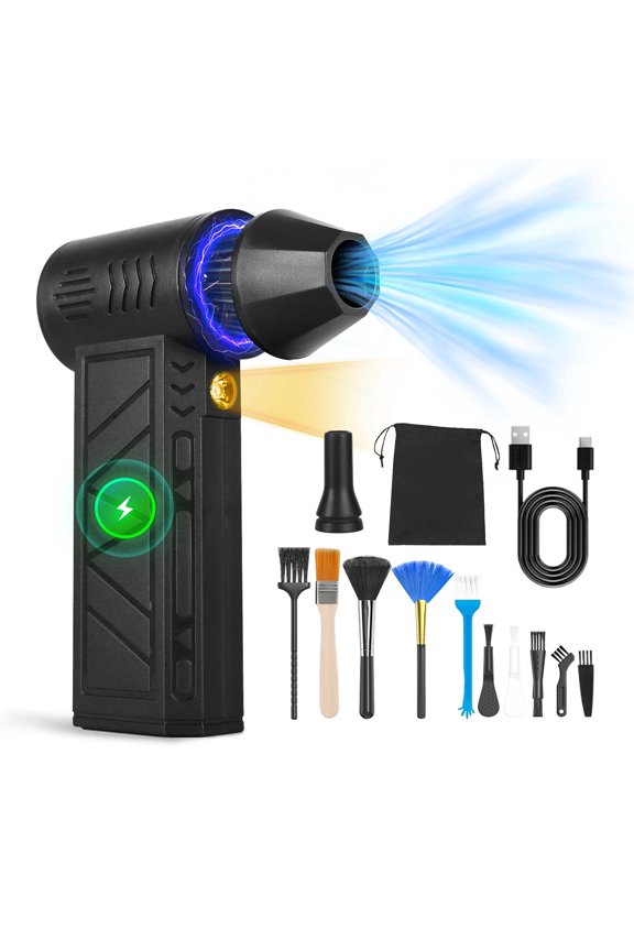 Compressed Air Duster with LED Light Up to 150000RPM Speed for PC Keyboard Cleaning High Speed Rechargeable Cordless Air Blower with 4 Speeds for Home