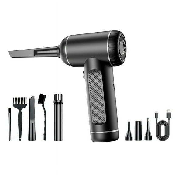 Compressed Air Duster Portable Cordless Air Blower Computer Cleaning for PC Keyboard Car Crumbs, Blowing Dust,1 x Host 5 x mouthpiece 3 x Brush 1 x USB charging cable,Black