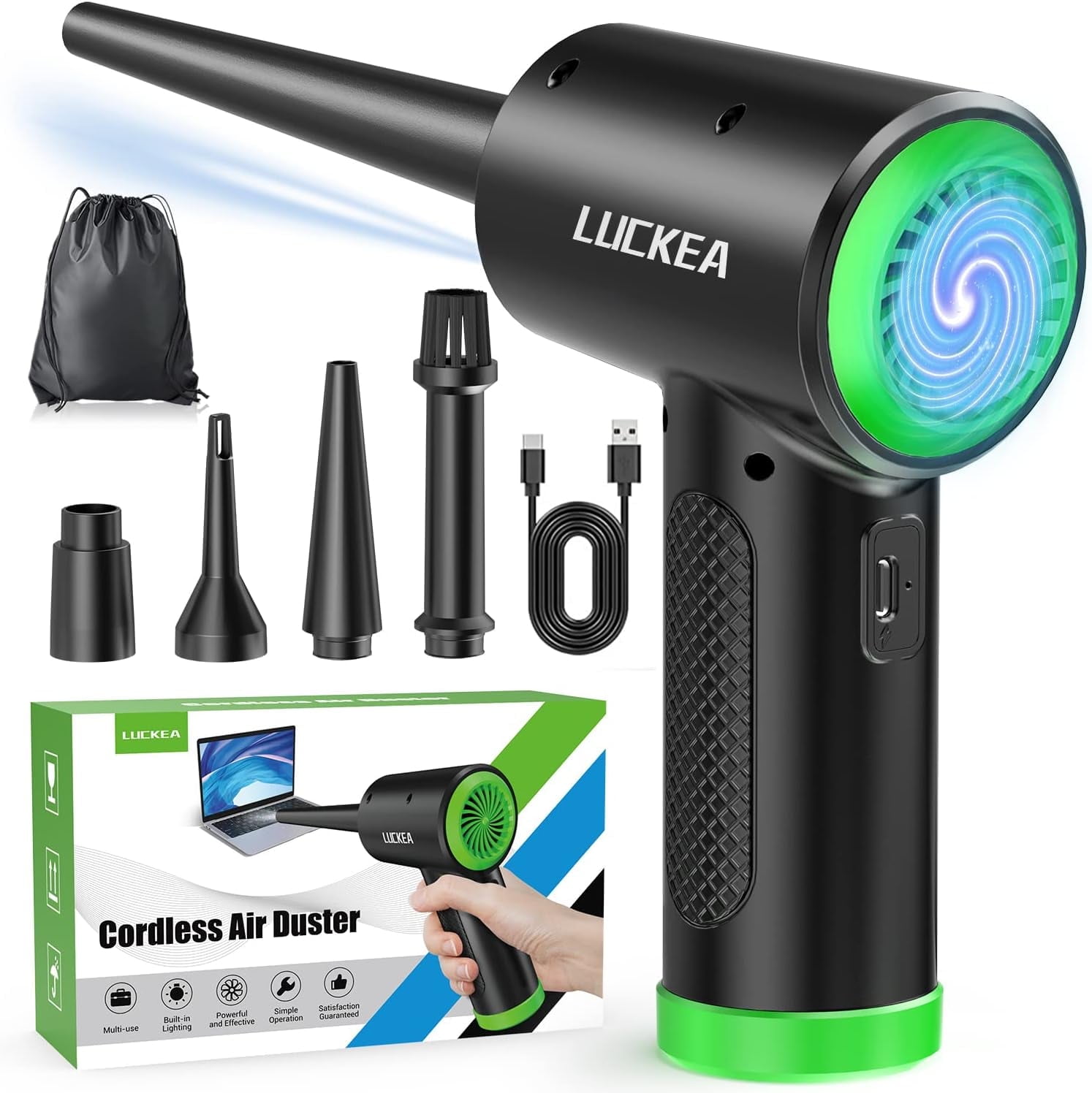 Compressed Air Duster, Rechargeable Electric Air Blower with 5 Nozzles & 3-Gear Adjustable Air Blower for PC, Laptop, Keyboard, Car, Home Cleaning