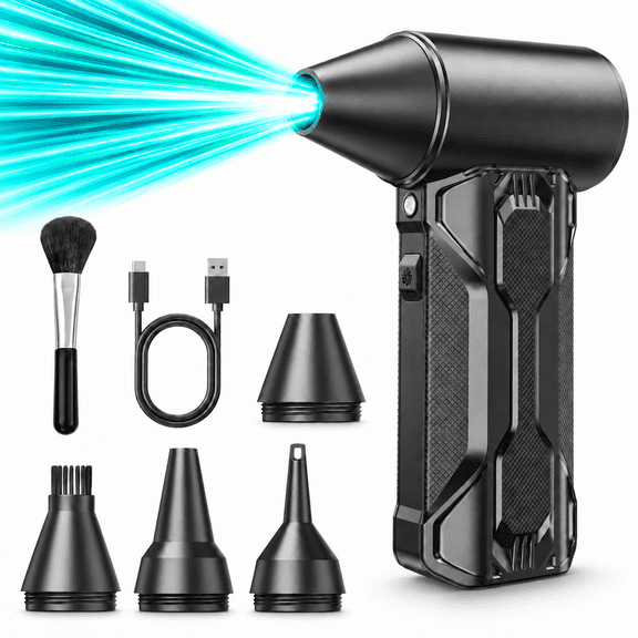 Compressed Air Duster, TERUNSOUL 110000RPM Electric 3 Gear Air Duster Blower, Replaces Air Cans for Car/Computer/Laptop/Keyboard Cleaning, Black
