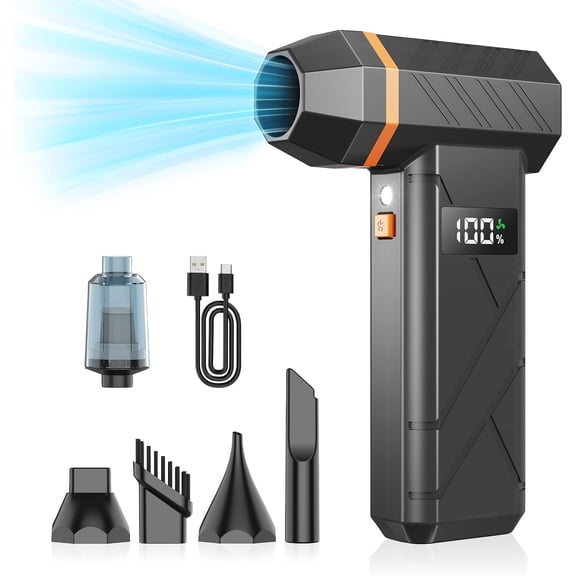 Compressed Air Duster & Vacuum 2-in-1, 140000RPM Electric Air Duster, 4-Gear Adjustable Rechargeable Cordless Dust Blower with LED Light Fast Charging for Keyboard PC Car Home Outdoor-Orange