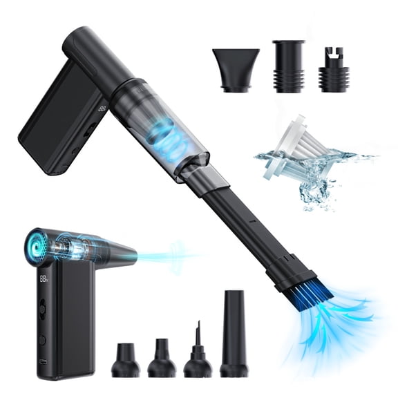 Compressed Air Duster and Vacuum, 130000 RPM 8-Speed Powerful Blow Suction Cleaner, 4000mAh Rechargeable for Computer Car Home, 11pcs Accessories