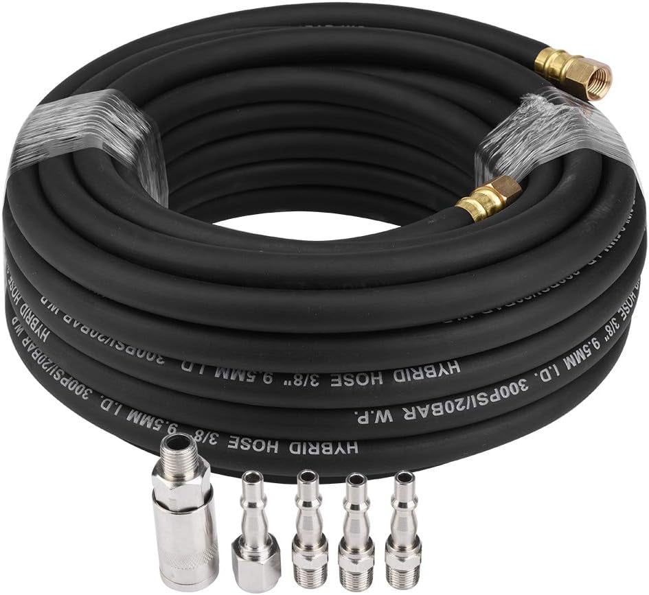 Compressed Air Line,15M Flexible Rubber Pneumatic Air Line Hose With 5