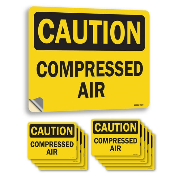 Compressed Air OSHA Caution Vinyl Decal Label 14 Inch x 10 Inch - 10 Pack
