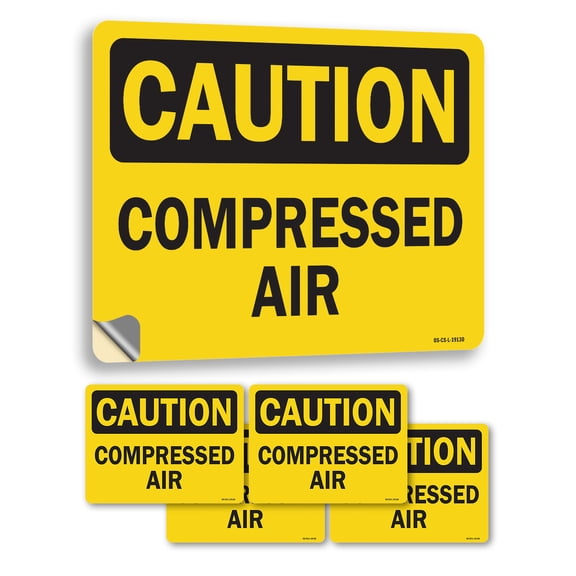 Compressed Air OSHA Caution Vinyl Decal Label 5 Inch x 3.5 Inch - 5 Pack