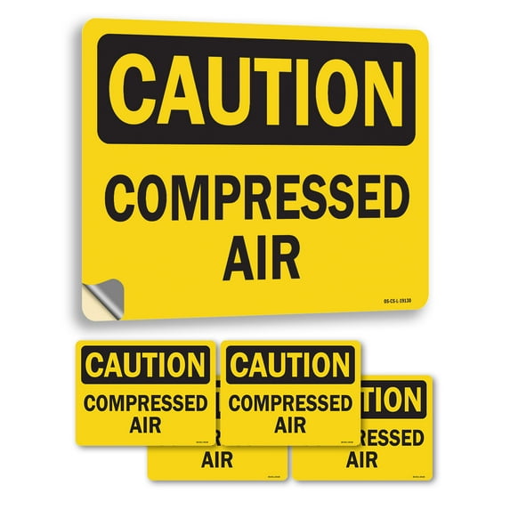 Compressed Air OSHA Caution Vinyl Decal Label 5 Inch x 3.5 Inch - 5 Pack