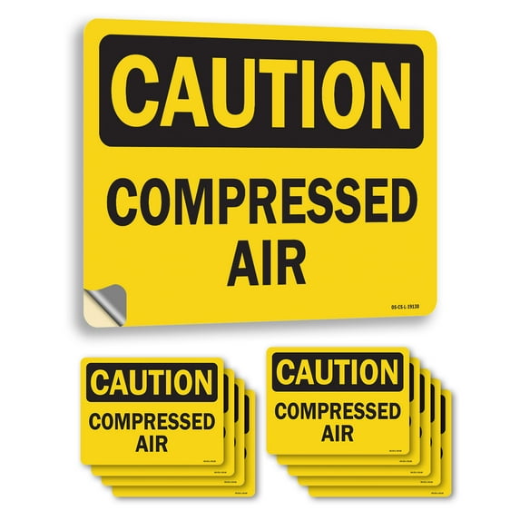 Compressed Air OSHA Caution Vinyl Decal Label 7 Inch x 5 Inch - 10 Pack
