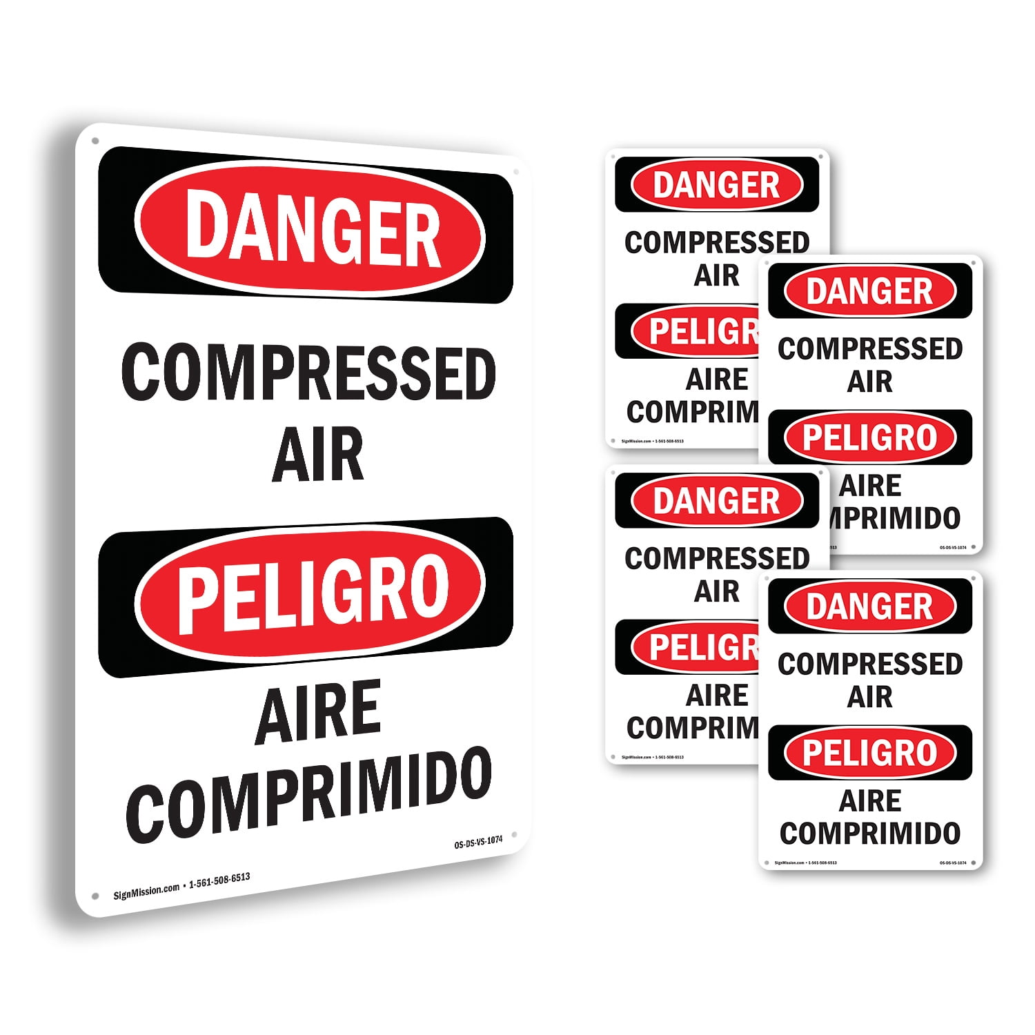 Compressed Air OSHA Danger Rigid Plastic Sign 10 Inch x 7 Inch - 5 Pack ...