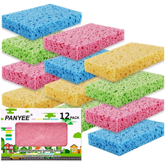 Compressed Cellulose Kitchen Sponges 12Pack,Non-Scratch Biodegradable Natural Colorful Sponge Scrub for Dishes Cleaning,Funny DIY Sponge for Kids