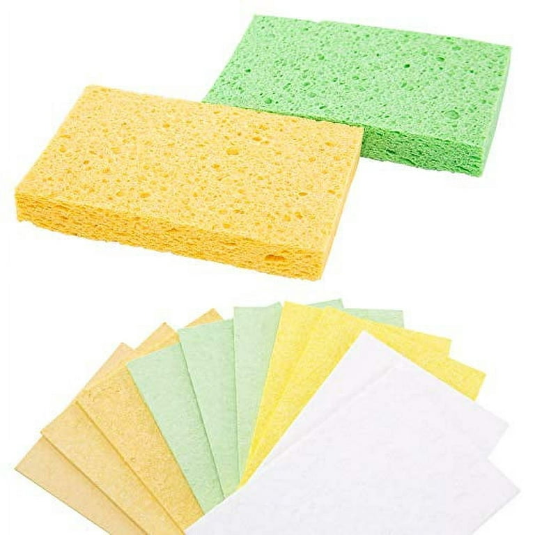 Compressed Cellulose Sponges, Bulk Sponges, Multi-Use, Non-Scratch Cleaning  Scrub Sponges for Kitchen,Bathroom, 10 Pack+ 2 Free Sponges Scouring Pad