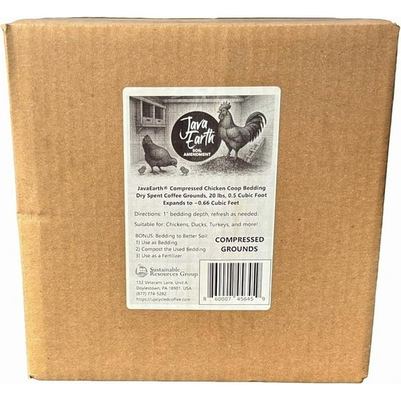 Compressed Chicken Coop Bedding, Dry Spent Coffee Ground Pellets, 20 lbs, 0.5 Cubic Foot Box, Expands to 0.67 Cubic Feet