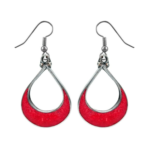 Compressed Coral Gemstone Inlay Beautiful Pear Teardrop Shape 925 Silver Plated Fashion Contemporary Earrings for Women Teens Designer Party Gift Jewelry