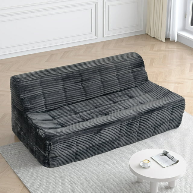 Compressed Corduroy 3-Seater Sofa, Modern Minimalist Space-Saving Sofa with Easy Setup for Apartments and Living Rooms, Gray