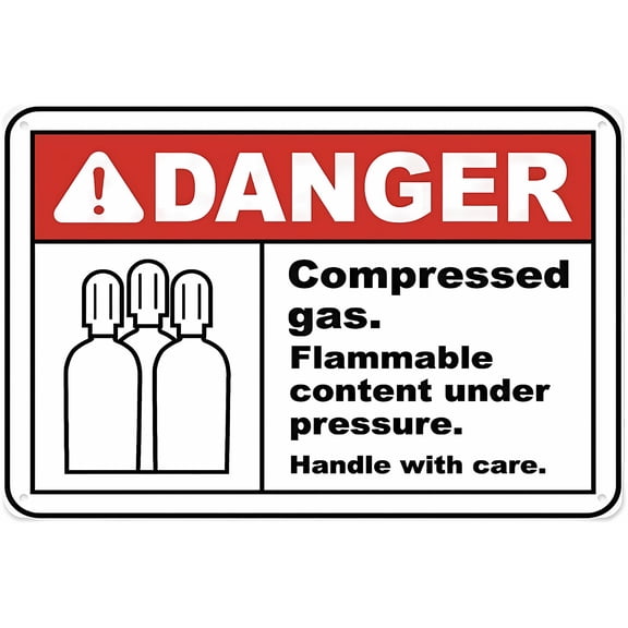 Compressed Gas Flammable Sign - 8"x12" Tin Metal Warning Vintage Wall Decor for Home Farm Bar Coffee Shop Club
