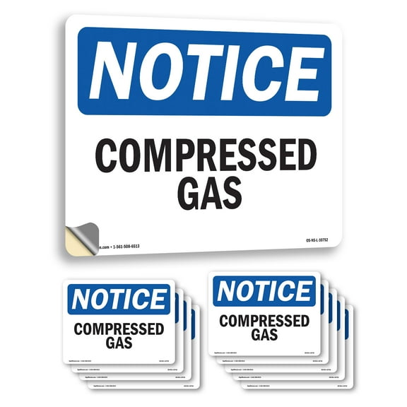 Compressed Gas OSHA Notice Vinyl Decal Label 5 Inch x 3.5 Inch - 10 Pack