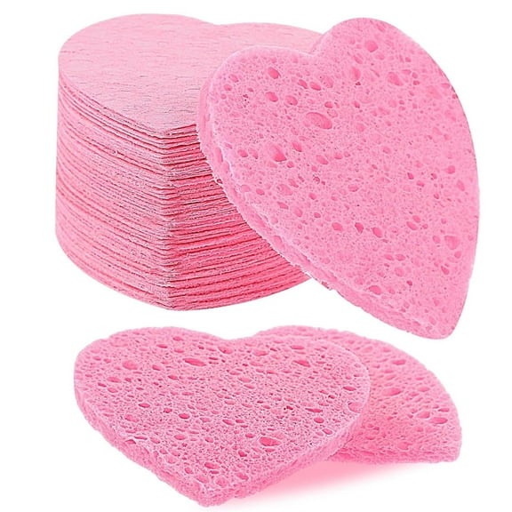 Compressed Heart-Shaped Sponges,Natural Cosmetic Spa Sponges,Compressed Cellulose Facial Sponges for Face Cleansing,Massage,Pore Exfoliating Mask,Makeup Removal (Pink)