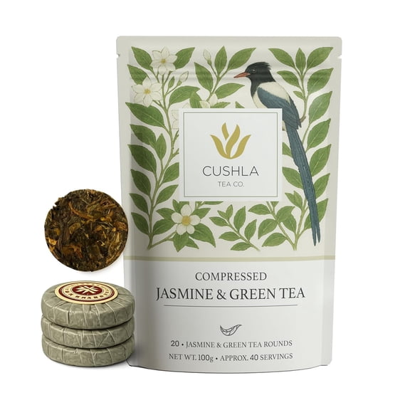 Compressed Jasmine & Green Tea Coins - Premium Jasmine Chinese Tea | Floral, Smooth Flavor | 20 Pressed Mini Tea Cakes