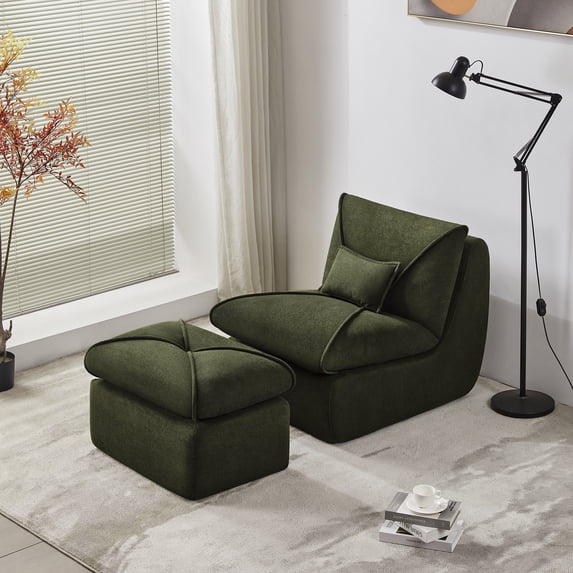 Compressed Lounge Chair with Ottoman, Modern Sofa for Small Spaces, Comfortable Upholstered Sofa for Living Room, Bedroom, or Studio