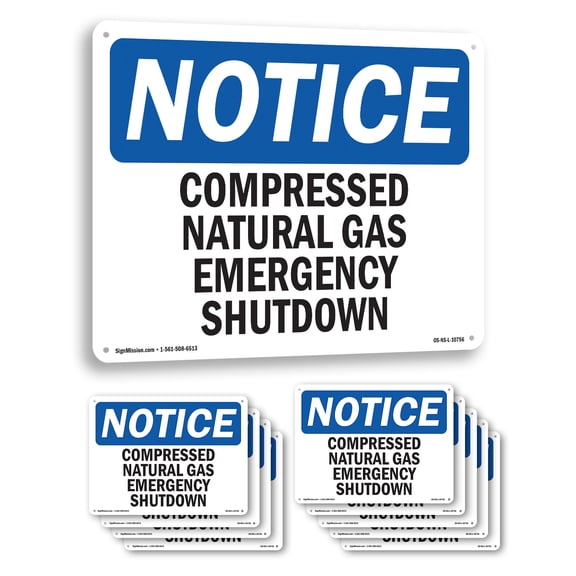 Compressed Natural Gas Emergency Shutdown OSHA Notice Aluminum Sign 24 Inch x 18 Inch - 10 Pack