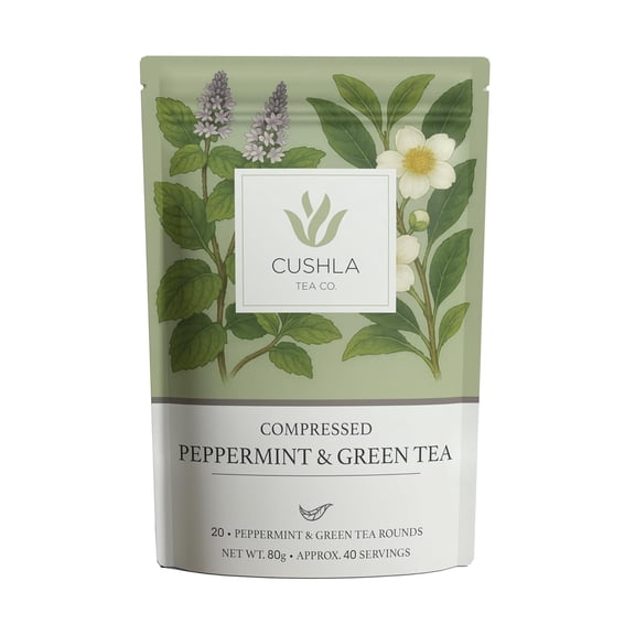 Compressed Peppermint & Green Tea Coins - Premium Mint-Infused Chinese Green Tea | Fresh, Smooth Flavor | 20 Individually Wrapped Pressed Mini Tea Coin Cakes