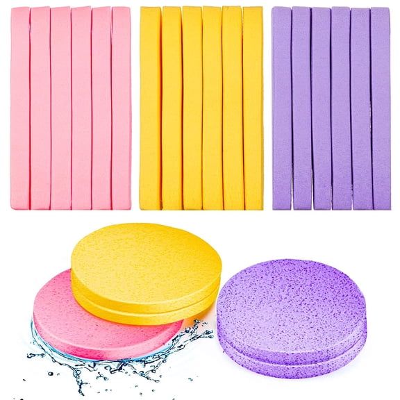Compressed Round Facial Sponges, 120 Count Professional Cleansing Pads for Face Wash and Exfoliating, Pink, Yellow, Purple