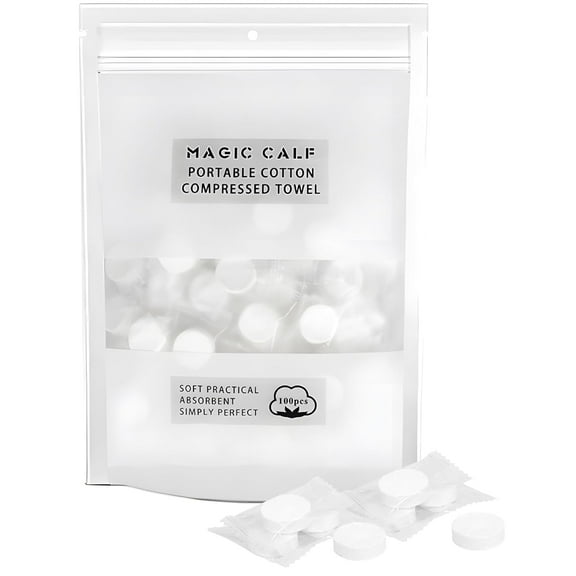 Compressed Towel 100 PCS Mini Tablets Disposable Portable Face Towel Cotton Coin Tissue for Travel, Camping, Hiking, Sport, Beauty Salon,Home Hand Wipes and Other Outdoor Activities (white)