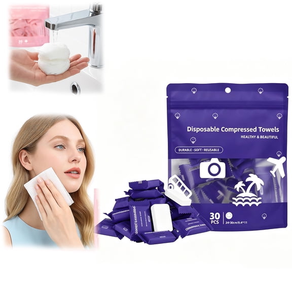 Compressed Towel Tablets – Disposable Compressed Towels for Travel and Home,Cotton Tissue(30,Purple)