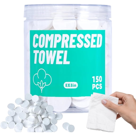 Compressed Towels - 150 count (8inx8in) Disposable & Camping Towel Tablets for Outdoor