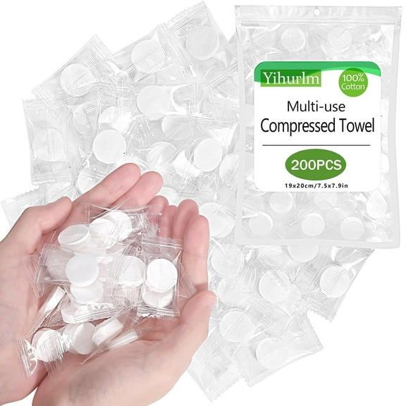 Compressed Towels,200PCS Portable Compressed Towel Tablets,Mini Compressed Coin Tissue,Disposable Compressed Cotton Coin Tissue Towel for Travel Camping Sport,Home Hand Wipes