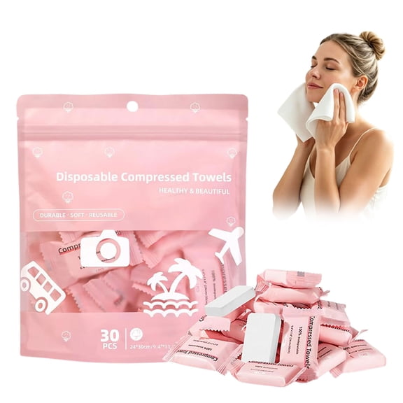 Compressed Towels, Disposable Face Towel, Compressed Towel Tablets, Portable Cotton Coin Tissues, Soft Thick Expandable Towels for Travel, Camping, Home, Outdoor, Gym, Makeup Removal (30, Pink)