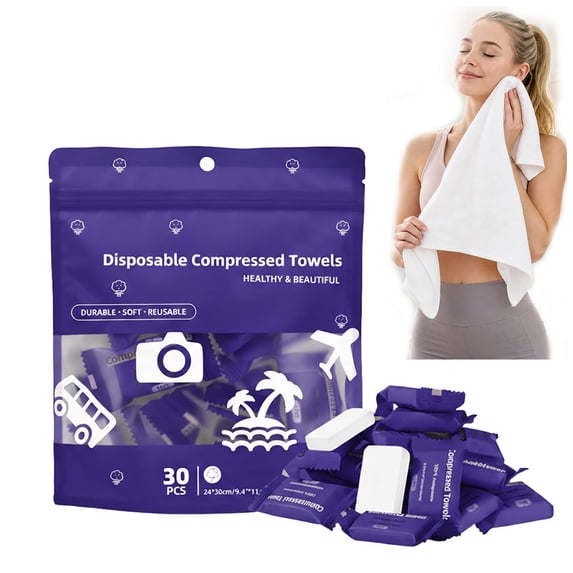 Compressed Towels – Disposable Face Towel Tablets, Cotton Coin Tissues, Soft Travel Towels for Camping Gym (30, Blue)