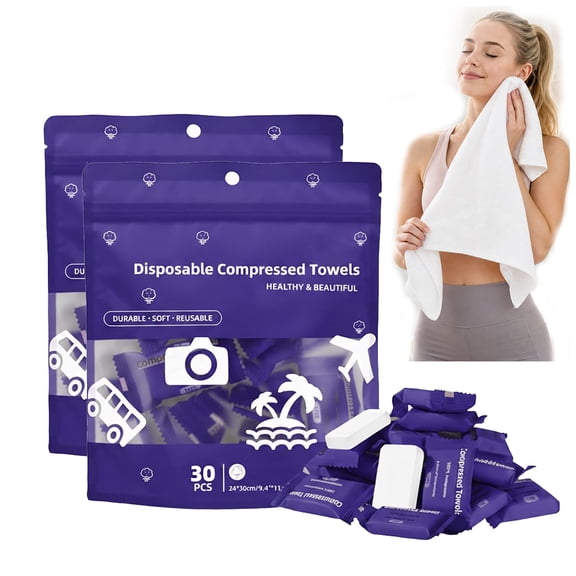 Compressed Towels – Disposable Face Towel Tablets, Cotton Coin Tissues, Soft Travel Towels for Camping Gym (60, Blue)