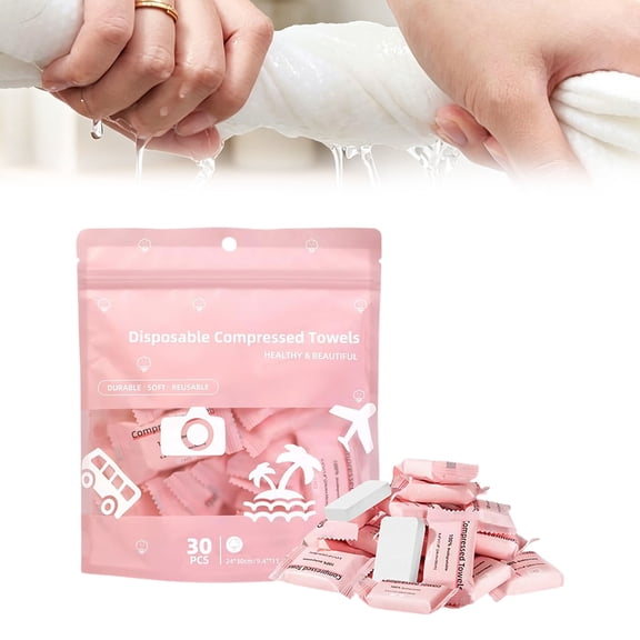 Compressed Towels, Disposable Face Towel Tablets, Portable Cotton Coin Tissues, Expandable Towels for Travel Camping Home Gym（30,Pink）