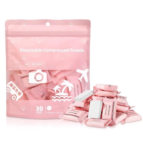 Compressed Towels Tablets Disposable Face Towels, 2026 New Portable Cotton Coin Tissues Soft Thick Expandable Towels, Compressed Face Towels for Travel, Home, Outdoor, Makeup Removal (30, Pink)