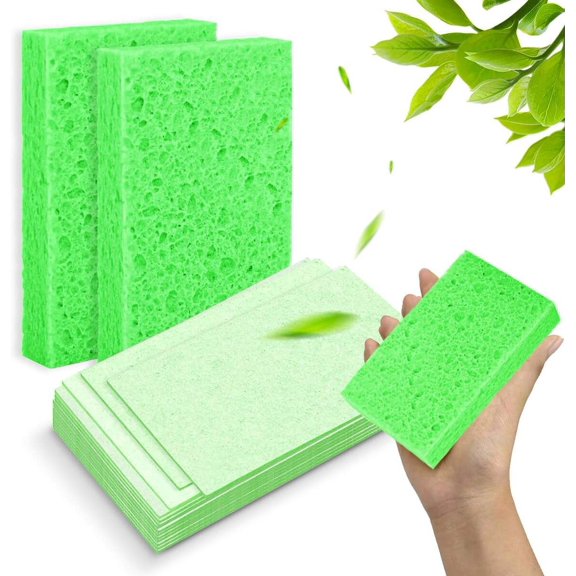 Compressed Wood Pulp Dish Sponge, 12-Pack-Expands when wet, non-scratch scouring pad; multi-purpose, highly absorbent cleaning sponge for kitchen, tableware, and bathroom use