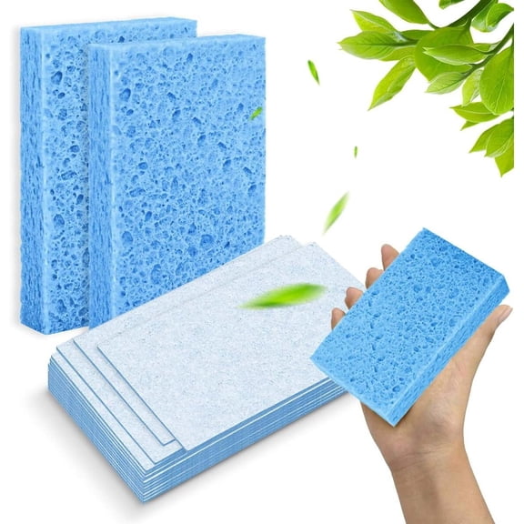 Compressed Wood Pulp Dish Sponge, 12-Pack-Expands when wet, non-scratch scouring pad; multi-purpose, highly absorbent cleaning sponge for kitchen, tableware, and bathroom use