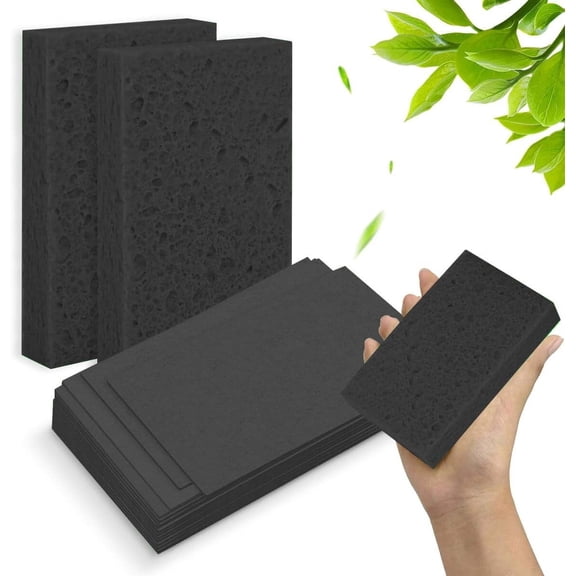 Compressed Wood Pulp Dish Sponge, 12-Pack-Expands when wet, non-scratch scouring pad; multi-purpose, highly absorbent cleaning sponge for kitchen, tableware, and bathroom use